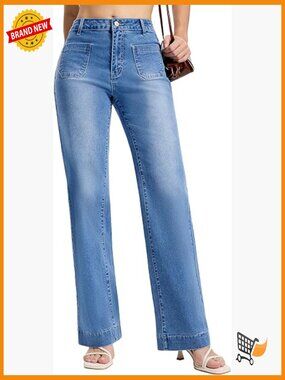 Wide Leg Jeans Tall 34/36/38 Inseam High Waisted Stretchy Denim